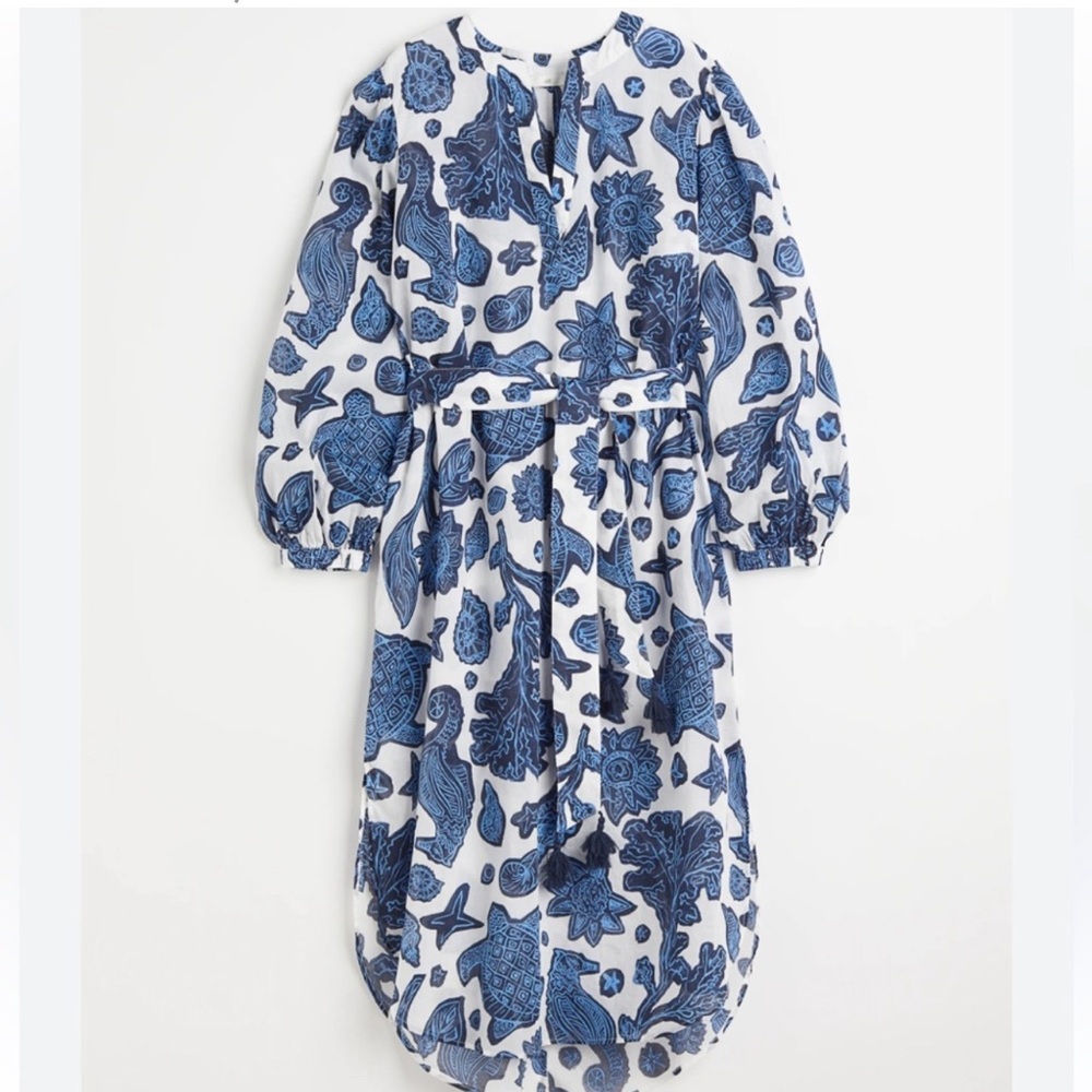 Blue and white dress with tassel belt size XXL H&M